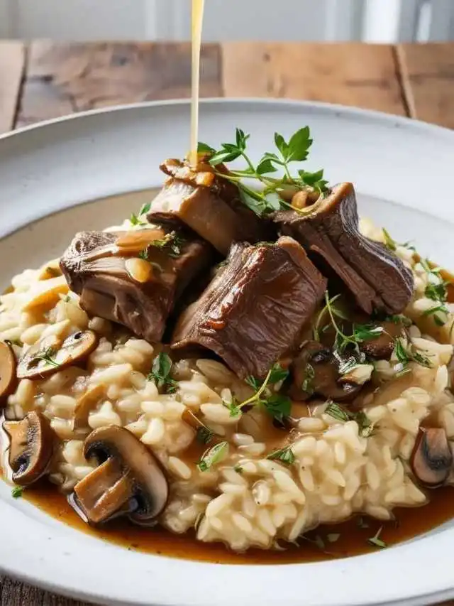 Easy braised short rib risotto with mushrooms