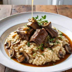 Easy braised short rib risotto with mushrooms