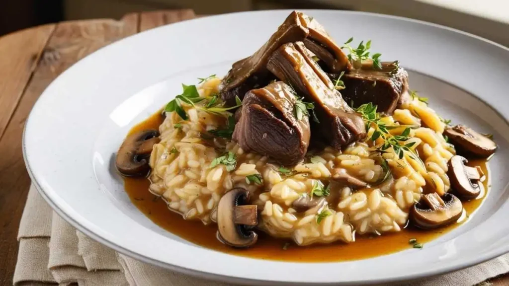 Easy braised short rib risotto with mushrooms