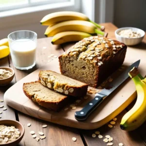 Healthy banana bread with oats and milk