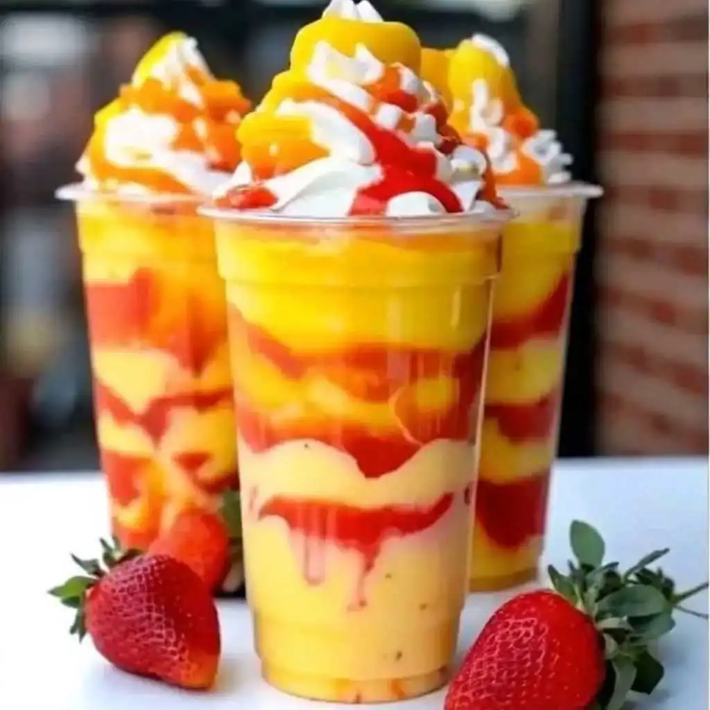 Mango Strawberry Sunrise Frappuccinos