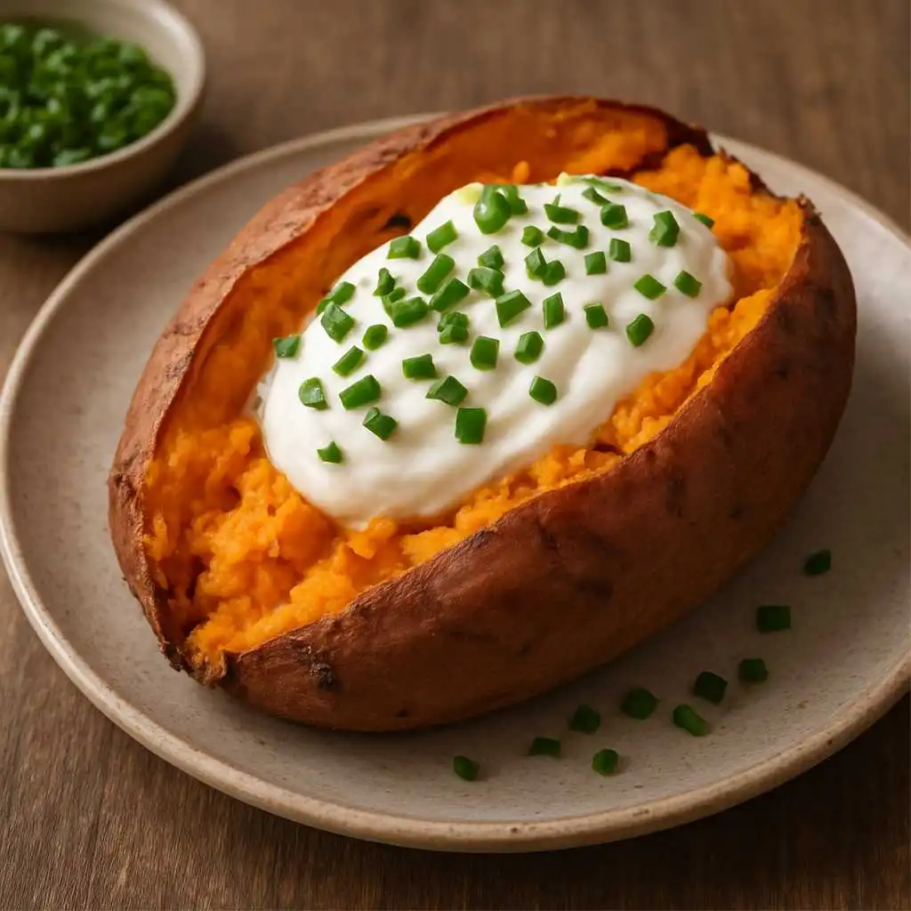 Baked Sweet Potato with Greek Yogurt & Chives