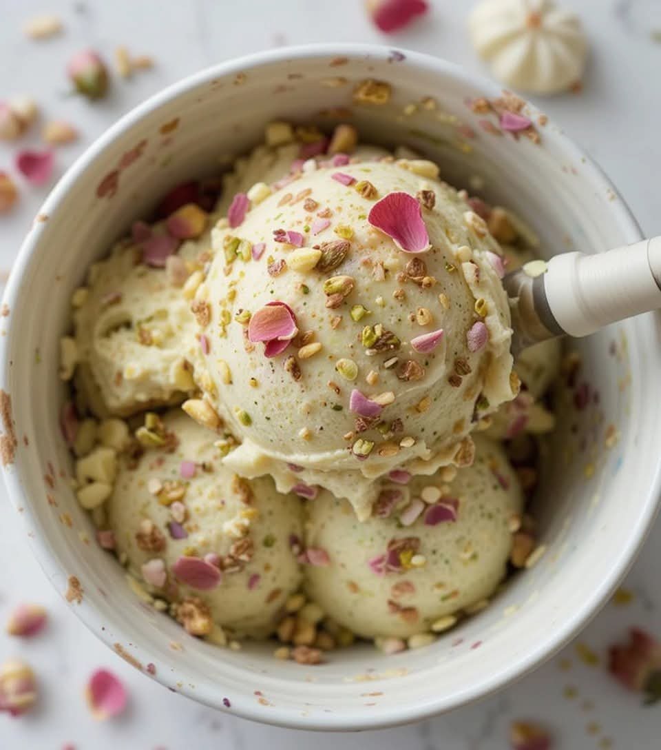 Pistachio Rose Cheesecake Ice Cream